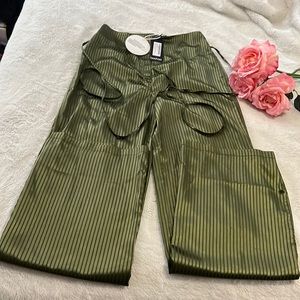 Olive green wide leg satin trouser